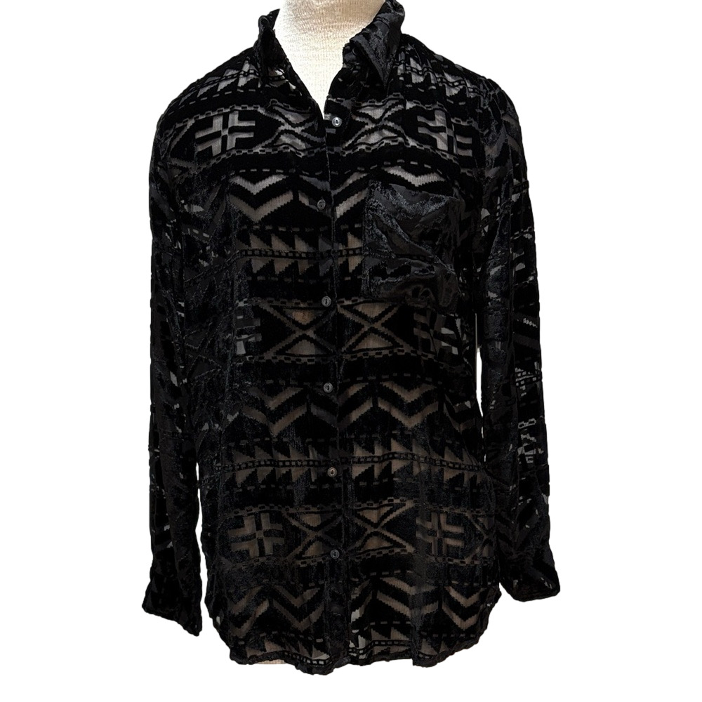 Denim & Supply Ralph Lauren sz M black velvet boyfriend fit button down shirt